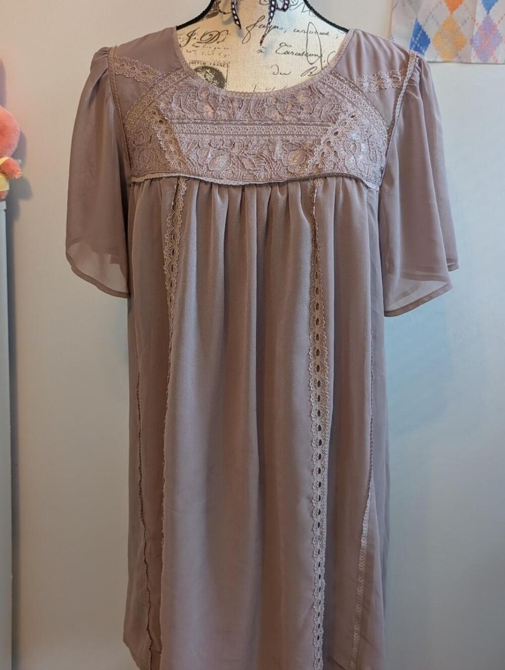 babydoll coquette retro lacey victoria's secret lavender taupe mini dress size m
